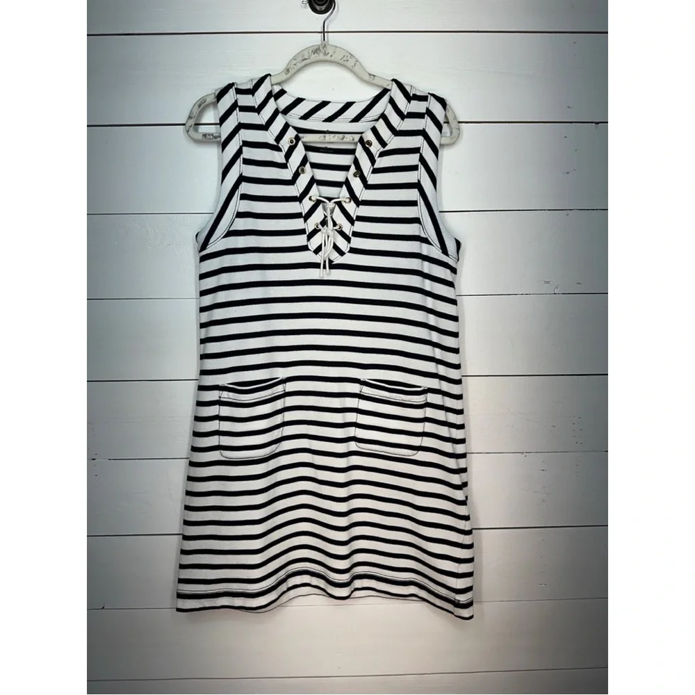kate spade Navy and White Striped Sleeveless Lace-Up Shift Dress - Picture 2 of 10